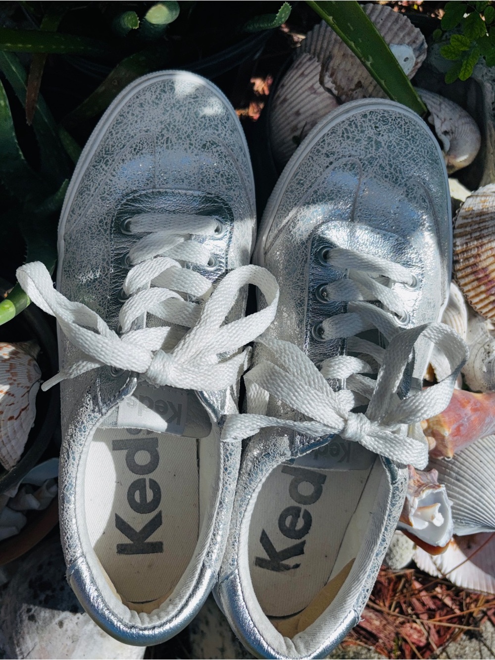 Keds Silver Metallic Crackle Lace-Up Sneakers